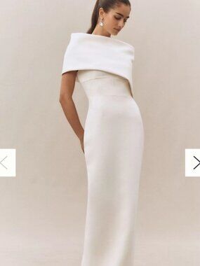 Rachel Gilbert Off-Shoulder Cream Gown